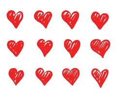 Hand-drawn vector heart shapes set.