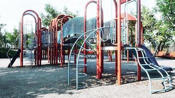 Empty colorful children playground set in park video