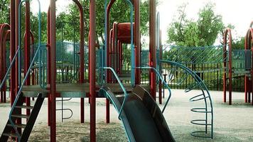 Empty colorful children playground set in park video