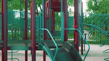 Empty colorful children playground set in park video