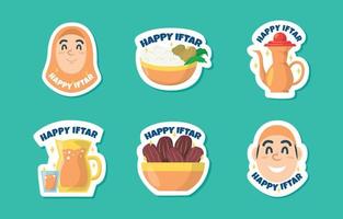 diseño de conjunto de pegatinas iftar en ayunas eid vector