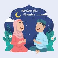 Eid Ramadhan A Couple Praying vector