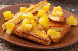 French toast with caramelized apples for breakfast