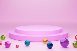 Mock-up Display Product Podium, 3D rendering. Abstract scene background. Cylinder podium on pink background. Product presentation, mock up, show cosmetic product, Podium, stage pedestal or platform photo