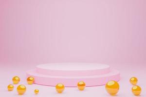 Mock-up Display Product Podium, 3D rendering. Abstract scene background. Cylinder podium on pink background. Product presentation, mock up, show cosmetic product, Podium, stage pedestal or platform photo