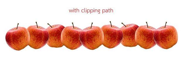 Several red apples on colored background with clipping path photo