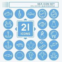 Sea Icon Set. suitable for Education symbol. blue eyes style. simple design editable. design template vector. simple symbol illustration vector