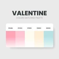 La paleta de colores de San Valentín o los esquemas de color son combinaciones de tendencias y guías de paletas. ejemplo de tonos de colores de mesa en rgb y hexadecimal. una muestra de color para los amantes de la moda nupcial, el hogar y el diseño de interiores vector