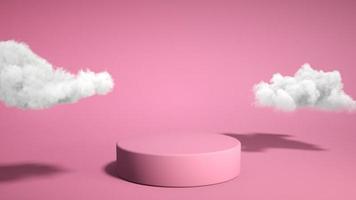 Pink podium with cloud on pink background. Product display stand. Insert your product. 3d rendering. photo