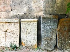 Stone artifacts in Gndevank monastery, Armenia. Historical sightseeing landmarks in Armenia. photo