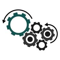 machine gear connected by a rotate arrow . rotating gear vector illustration