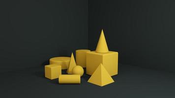 formas 3d amarillas primitivas modernas en la esquina. fondo abstracto mínimo para la presentación del producto ilustración 3d foto