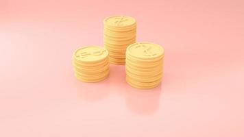 Pila de monedas de oro 3d sobre fondo rosa, icono de monedas 3d para banner web e icono de aplicación móvil.