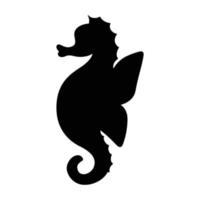 Black silhouette of a seahorse, side view. Silhouette of a marine animal. Vector illustration isolated on a white background