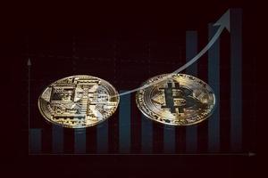 Bitcoin with growth stock graph and chart background. photo