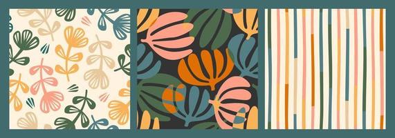 conjunto de patrones sin fisuras simples abstractos con flores. diseño moderno para papel, cubierta, tela, decoración de interiores y otros usos. vector