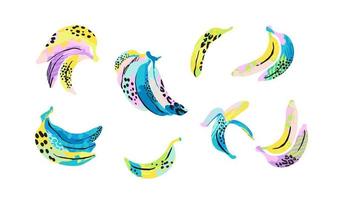 Vector set of abstract bananas. Modern exotic illustrations. Clipart, isolated elements.