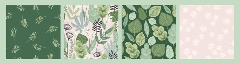 Set of seamless patterns with abstract leaves. Modern design