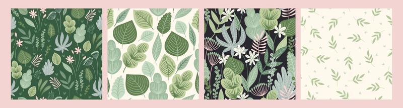 Set of seamless patterns with abstract leaves. Modern design