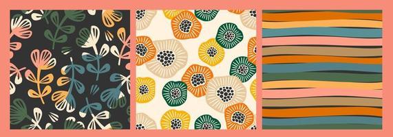 Set of abstract simple seamless pattern with flowers. Modern design for paper, cover, fabric, interior decor and other use. vector