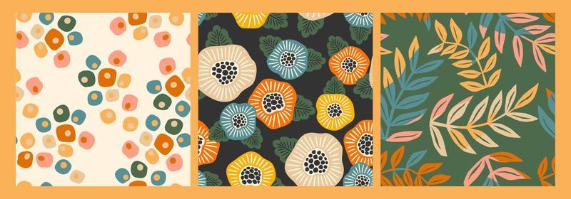 Set of abstract simple seamless pattern with flowers. Modern design for paper, cover, fabric, interior decor and other use.