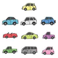 Set of car in drawing style on white vector