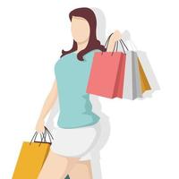 Happy woman with shopping bag in modern flat style, simple people and fashion concept on white background. vector