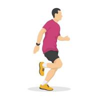 Running man in modern style vector illustration, healthy person simple flat shadow isolated on white background.