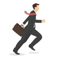 Running businessman with briefcase in modern style vector illustration, business person simple flat shadow isolated on white background.