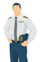 Airplane pilot in modern style vector illustration, man simple flat shadow isolated on white background, captain.