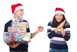 Amazed woman of her boyfriend Christmas gift photo