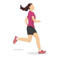 Running woman in modern style vector illustration, healthy person simple flat shadow isolated on white background.