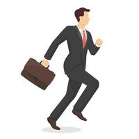 Running businessman with briefcase in modern style vector illustration, business person simple flat shadow isolated on white background.