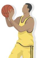 Basketball player in modern style vector illustration, sport man simple flat shadow isolated on white background.