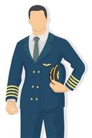 Airplane pilot in modern style vector illustration, man simple flat shadow isolated on white background, captain.