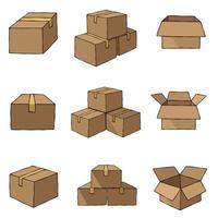 Set of boxes in a drawing style vector