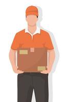 Deliveryman in modern style vector illustration, business person simple flat shadow isolated on white background.