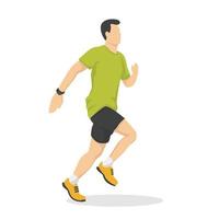 Running man in modern style vector illustration, healthy person simple flat shadow isolated on white background.