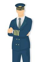 Airplane pilot in modern style vector illustration, man simple flat shadow isolated on white background, captain.