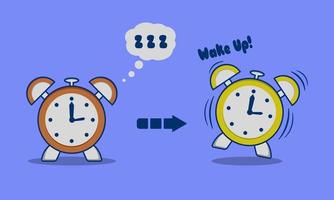 Illustration vector graphic of cute alarm wake up and sleep. Suitable for kid content animation.