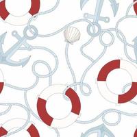 Marine pattern. Vector seamless pattern with lifebuoy and anchor. summer background