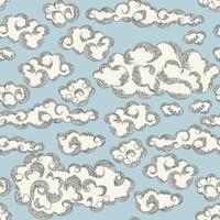 Vector seamless pattern with clouds. Sky pattern on a blue background. Hand drawing.