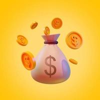 Money coins in bag, 3d render photo