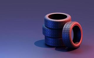 Complete set of car tires, 3d render photo