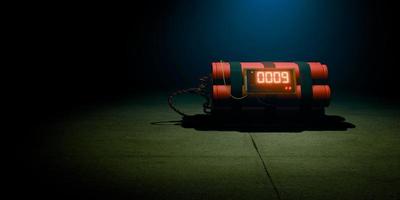 Image of a time bomb on dark background. Timer counting. 3d render photo