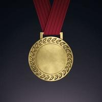 Blank Gold Medal with ribbon. 3d render photo