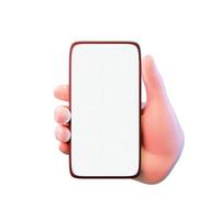 Hand holding mobile smart phone with blank screen. 3d render photo