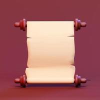 Vertical scroll or parchment with wooden handles. 3d render photo