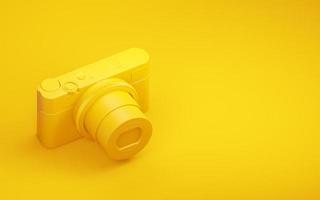 Camera with yellow background. 3d render photo