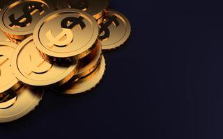 Gold coins on dark background, 3d render photo